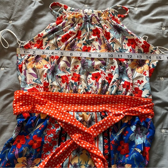 NWOT Maggy London Women's Multicolor Blue Print High Neck Maxi Dress Size 2 - Picture 9 of 10